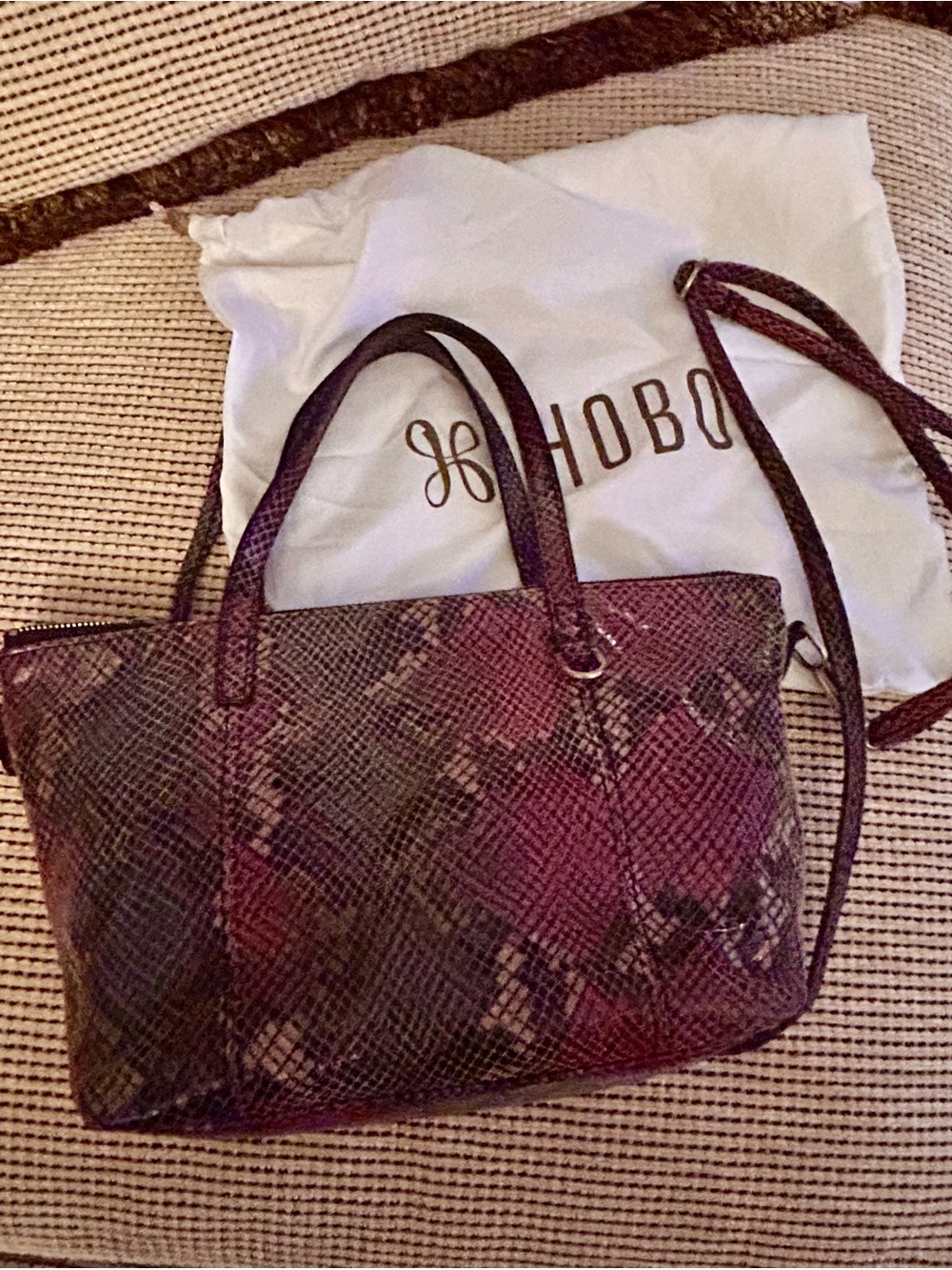 HOBO Multicolor Snake-Print Leather Shoulder Bag - Red, Green, Black - Picture 3 of 8